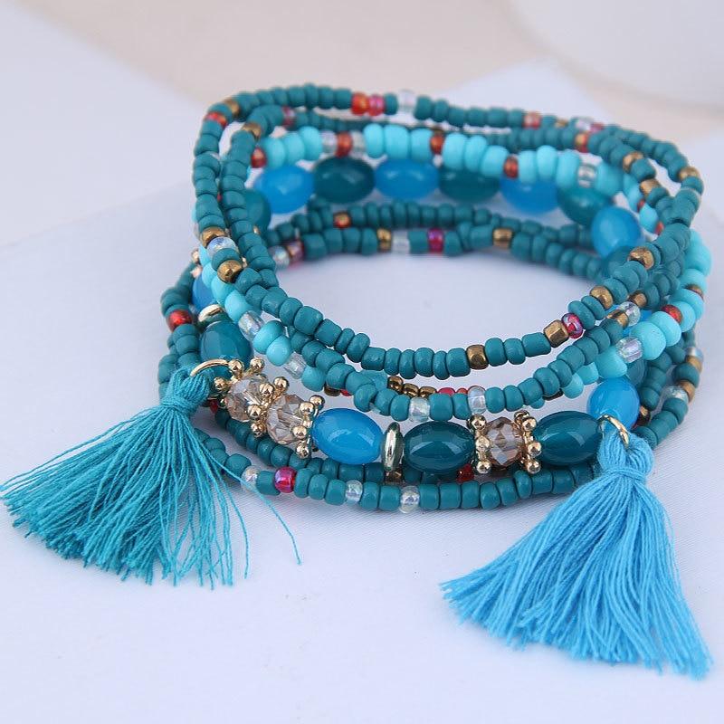 Handmade Boho Weave Beaded Cuff Bracelaces & Banglets For Women 2021 Fashion Geometric Width Bracelet Tassel Bohemian Jewelry Bijoux Femme