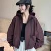 Women's Drawstring Hooded Windbreaker Jacket Early Autumn Loose Trendy Top for Women