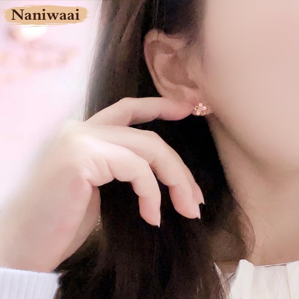 Naniwaai Earrings for Women Popular High Quality Zirconia Earrings Hypoallergenic Silver 925 Earrings 18K Brachila Plated Cute Flower Earrings Work