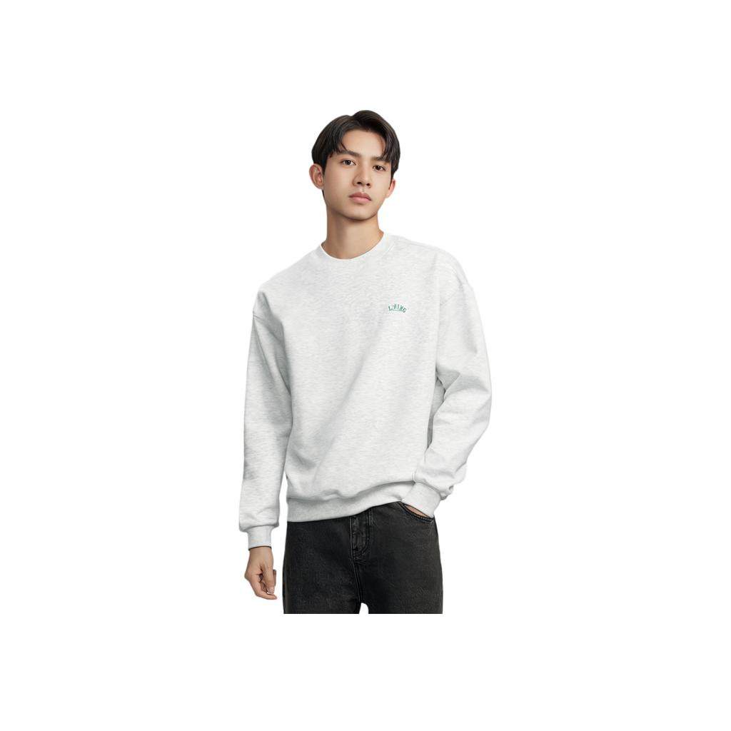 Li Ning Sports Lifestyle Series Letter Round Neck Pullover Свободная толстовка Мужская толстовка Flower-Gray Deep-Antarctic-Gray AWDT379-1