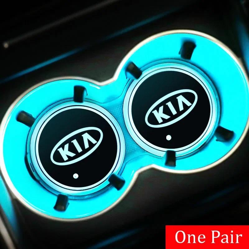 AFT2 2PCS Car LED Luminous Water Cup Holder Mat for KIA K2 K3 K4 K5 KX3 RIO Sportage Sorento Soul Ceed Cerato Optima Oprius Forte