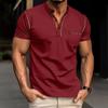Мужские летние топы с воротником-стойкой и пуговицами, с полузастежкой, футболка с коротким рукавом, повседневные свитера, повседневная одежда