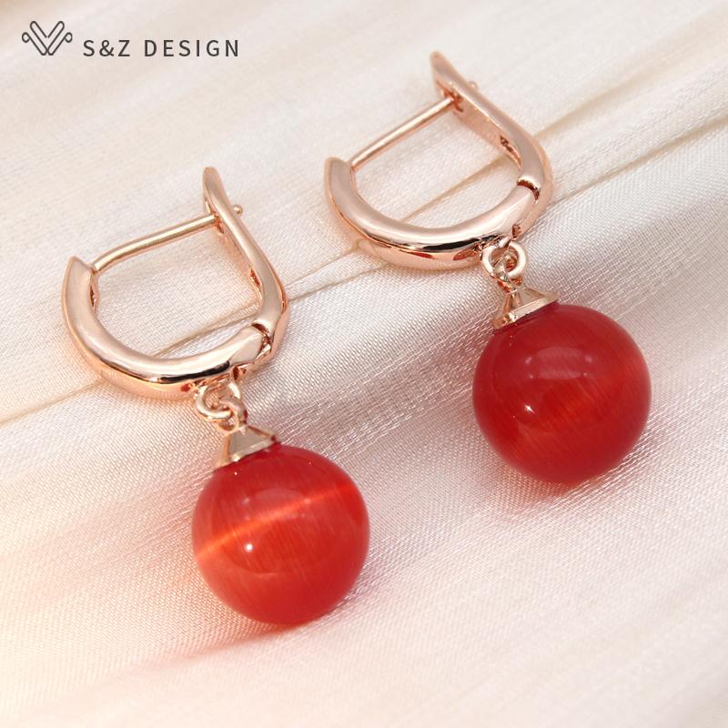 Модные роскошные серьги-подвески цвета розового золота с круглыми опалами и бусами кошачий глаз для женщин, модные ювелирные изделия для свадебной вечеринки