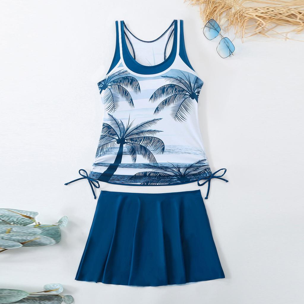 Женский раздельный модный сексуальный купальник с юбкой с принтом и подкладкой для груди без стальной поддержки