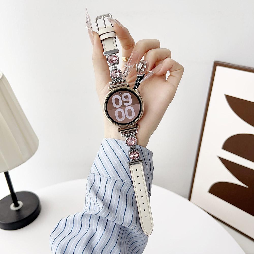 18mm Watch Band Leather with Bling Metal Slim Smartwatch Bracelet Strap for Huawei Watch GT 5 41mm GT4/ Venu 3S/ Forerunner 265S