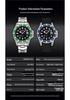 Мужские часы OFNS Green Water Ghost Quartz с бриллиантовыми акцентами, черным циферблатом, календарем и водонепроницаемым стальным браслетом.