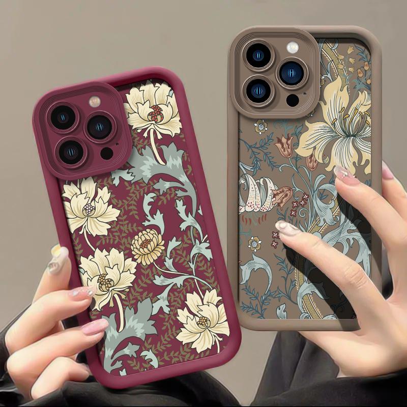 Retro William Morris Floral Print Phone Case for iPhone 17 16 15 14 13 12 11 Series Pro Max Plus Double Layer Protection