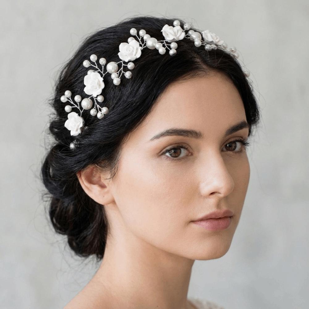 Pearl Rose Flower Headband Beaded Wedding Hair Accessories Fashion Bridal Hair Band Women