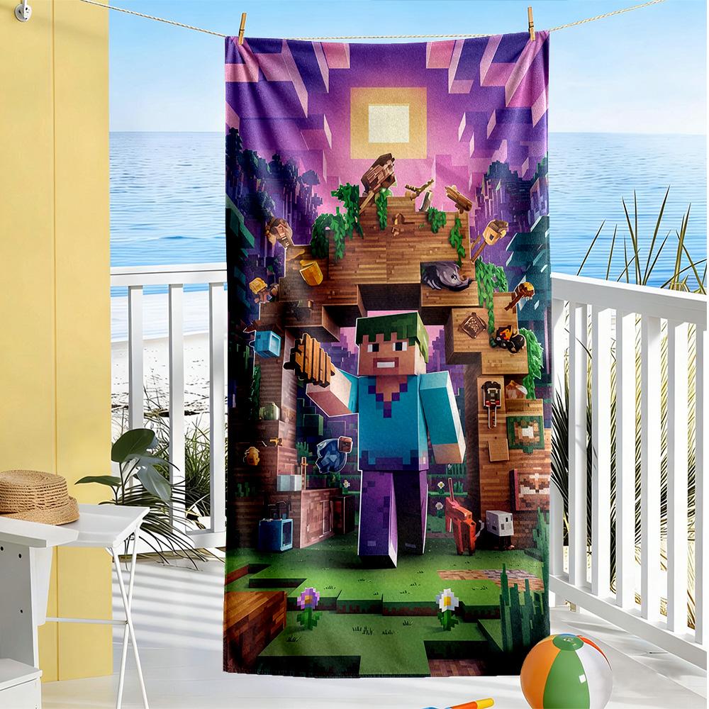 Minecraft Beach Towel Super Soft Microfiber Quickdry Fabric Comfortable Lightweight Perfect for Traveling Yoga Camping and Swimming
