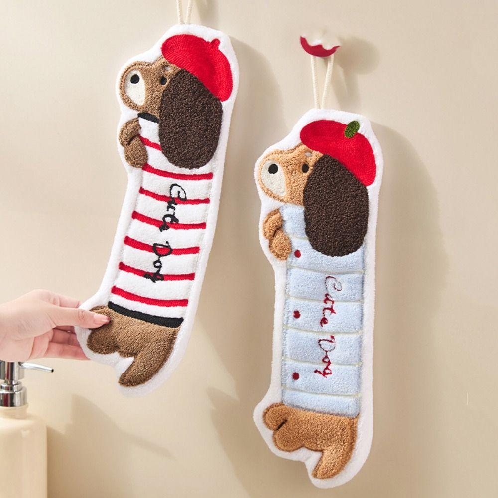 Hanging Dachshund Shaped Hand Towel Quick Drying Dishcloths Cute Cleaning Towel  Bathroom