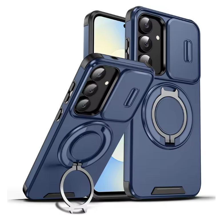 Чехол для Samsung Galaxy S25 FE Защита объектива со сдвижной шторкой Противоударный бронированный чехол для телефона для Galaxy S25 Edge Ultra Plus Чехол с кольцом-держателем