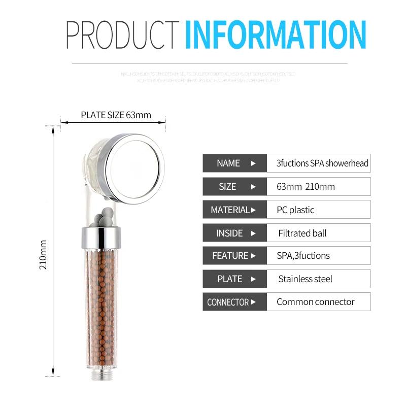 Насадка для душа для ванной комнаты, 3 режима, регулируемая кнопка остановки воды с шариком анионного фильтра, насадка высокого давления, сменная панель