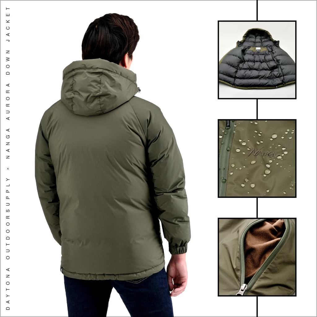 Daytona NANGA Aurora Down Jacket, Khaki, Size M, 24132, Winter Down Jacket, Auroratex 760 Fill Power, Water Resistance 20,000mm