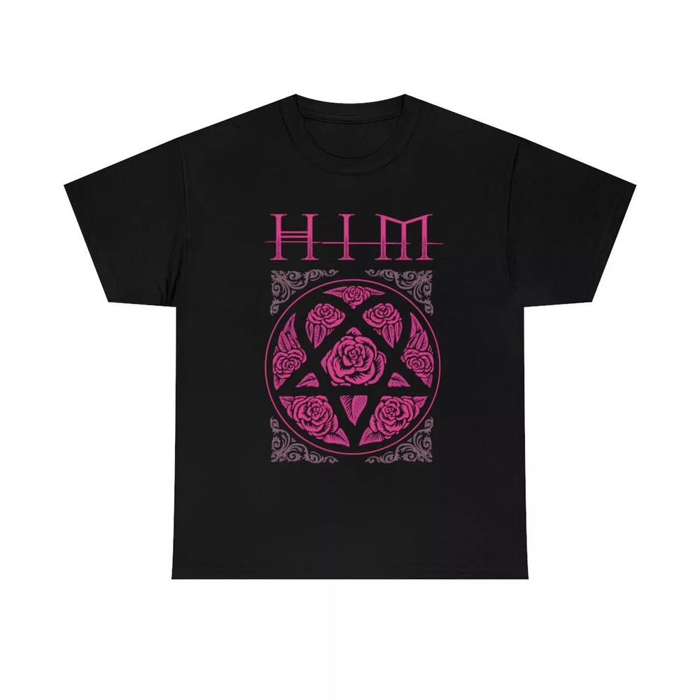 Heartagram Роза Him Band Черная футболка с коротким рукавом Полный размер S-5XL TT389 Унисекс футболка