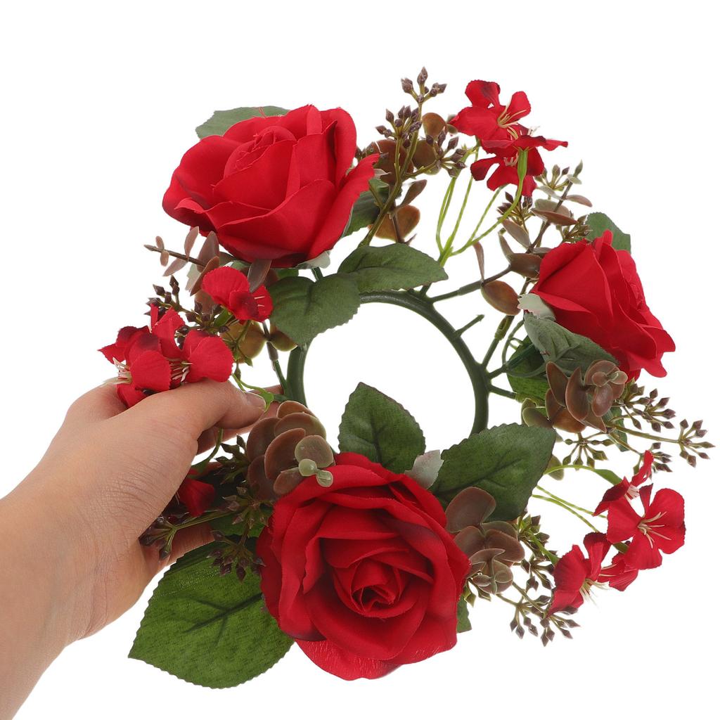 2Pcs Rose Rings Artificial Flower Wreaths with Greenery Garland Floral Pillar Centerpiece Wedding Home Party Table Decor