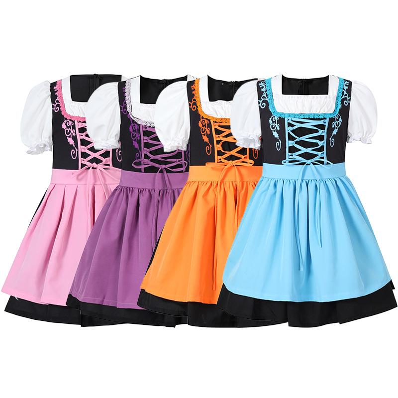 Kids Girls Maid Cosplay Holiday Dress Apron Sets Outfit German Traditional Beer Multi-color School Activities Party Role-playing Costume
