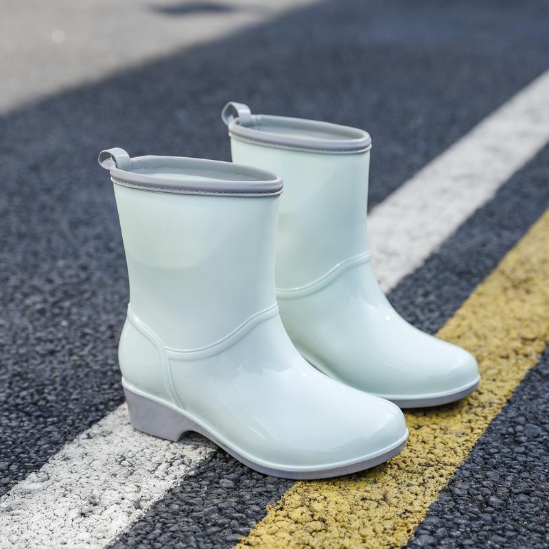 New Short Rubber Female Rain Boots Fashion Outdoor Warm Anti Slip Solid Color Women's Rainboots PVC Waterproof Women Water Shoe