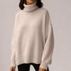 Women's Solid Color High Neck Pullover, Solid Color Loose Knit Sweater