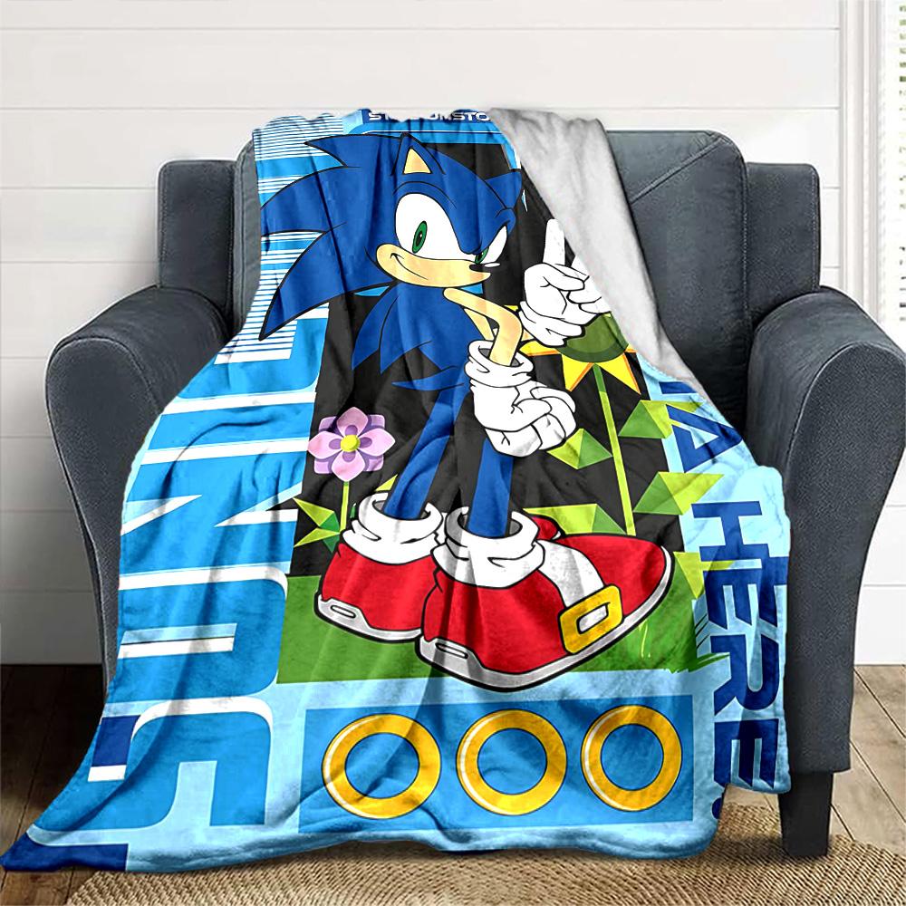Sonic Hedgehog Pop Art Flannel Blanket Super Soft Warm Cozy Blanket for Sofa Bed Office Travel All‑Season Home Decor Gift