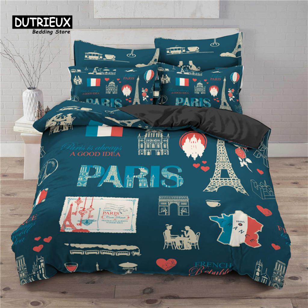 Набор пододеяльников 2/3 шт. Мягкий Париж Эйфелева башня Любовное сердце 3D принт Кинг Квин Постельное белье Микрофибра Пододеяльник Домашний текстиль