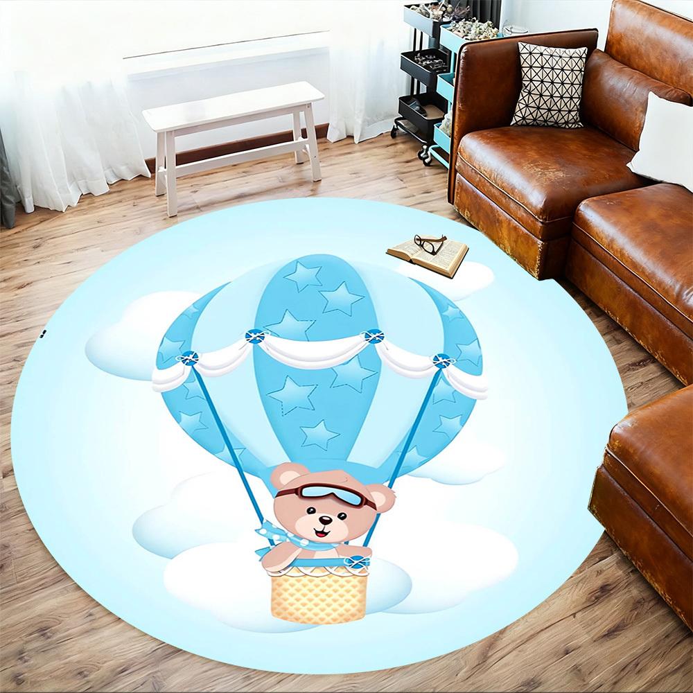 1pc Hot air balloon Teddy bear Round Chair mat Area Rug - Non-Slip, Floor Mat for Office, Bedroom, home decor Christmas Gift p0811435
