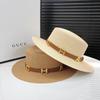French Flat Top Straw Hat Women's New Summer Seaside Beach Hat Sunshade Sun Hat Sun Protection British Retro Top Hat