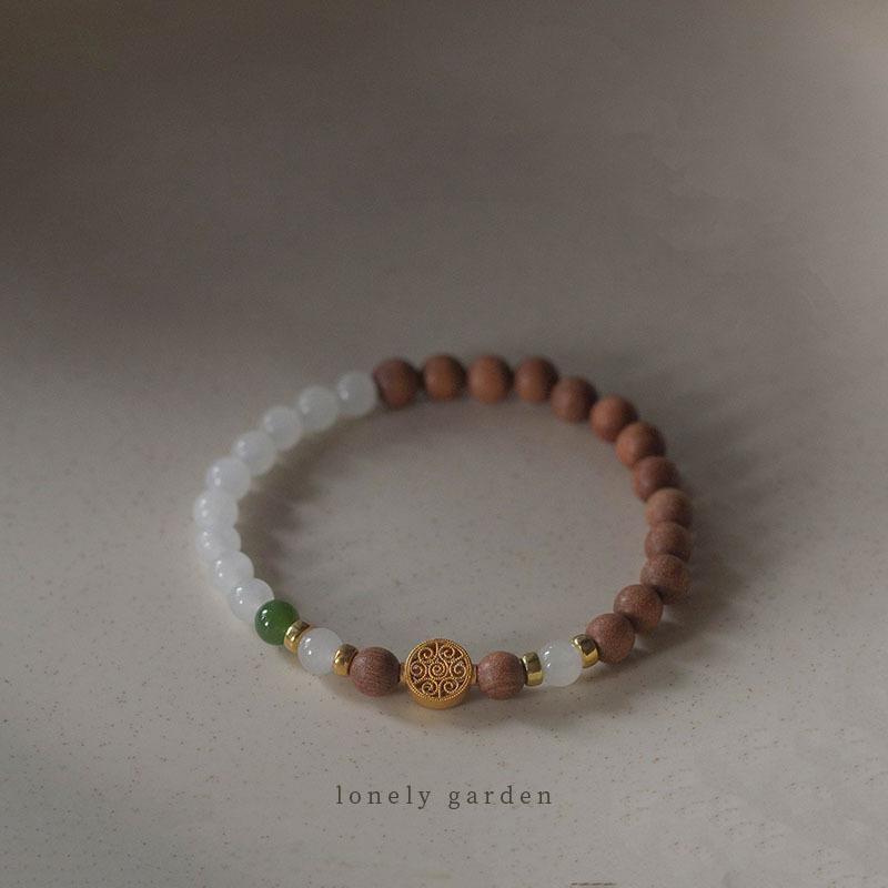 White tea, Hetian jade, white jade, Laoshan sandalwood, green jade natural hand bracelet, new Chinese-style gift, women's jewelry, cultural item