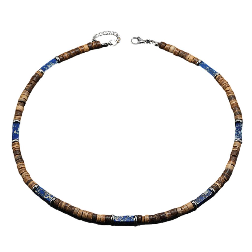 Retro Necklace Creative Trendy Neck Jewelry Made From Brown Coconut Shell Wood Beads And Natural Stone Pendant