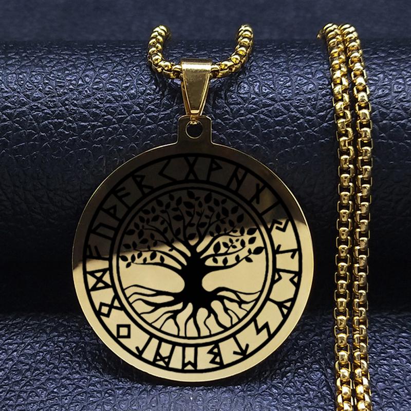Иггдрасиль Древо жизни ожерелье из нержавеющей стали кулон компас викингов кельтское скандинавское генеалогическое древо ювелирные изделия с рунами