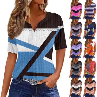 Футболки для женщин, плиссированные, с квадратным вырезом, нарядные, повседневные, блузки с принтом, с коротким рукавом, летние топы свободного кроя