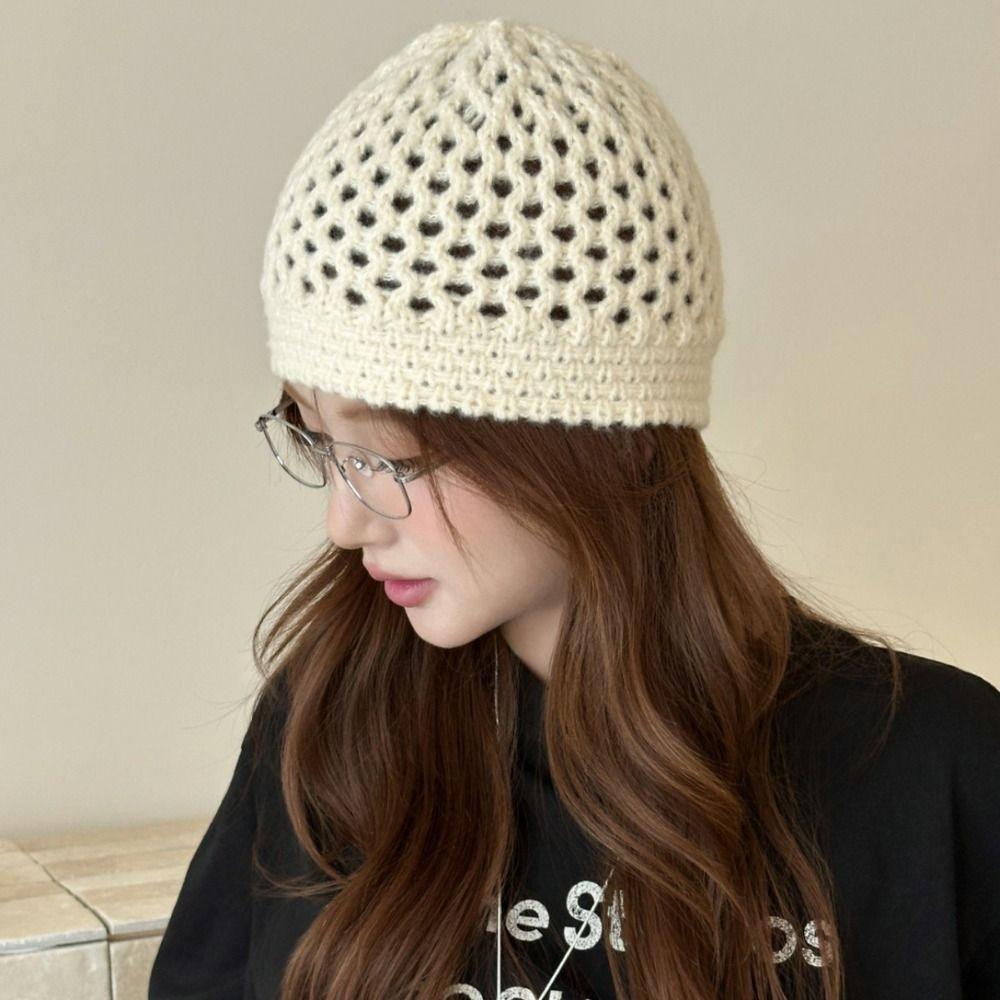 Bohemian Style Crochet Pullover Hat Thin Weave Cap Retro Knitted Beanies Hat Autumn