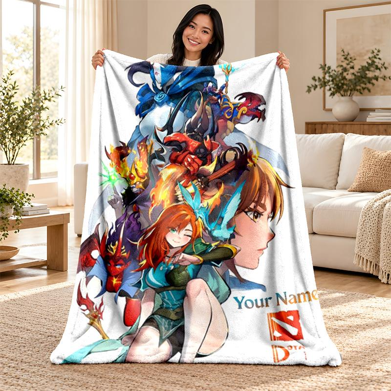 DOTA2 Custom Name Fleece Blanket Personalized Soft Cozy Throw Blanket Customized Gift for Birthday Christmas