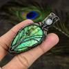 Green Dendritic, Moonstone Copper Wire Wrap Jewelry Pendant 2.96" n2Z27