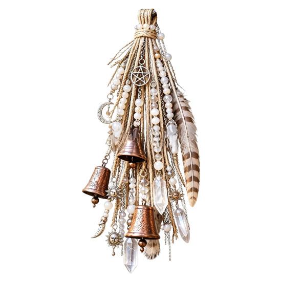 Vintage Copper Bell Wind Chimes Witch Door Decoration, Boho Sun Catchers, Retro Chime, Pentagram Star Moon Witchy Gift for Birthday Hanging