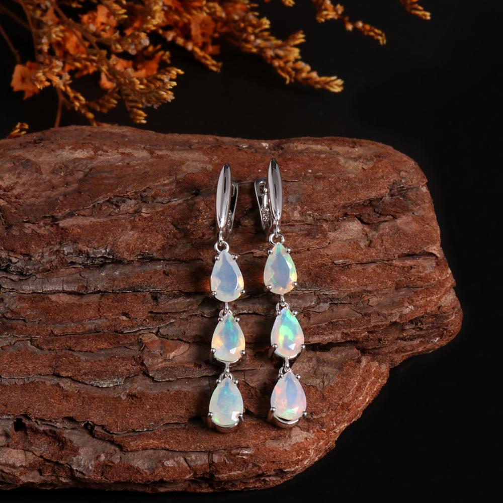 Bolaijewelry Серьги из стерлингового серебра 925 пробы с натуральным красочным опалом, красивые настоящие драгоценные камни, изысканные украшения, предназначенные для женщин