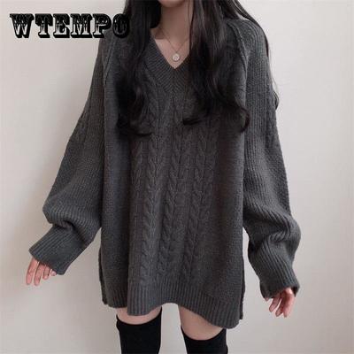 Осенне-зимний вязаный свитер с длинными рукавами и v-образным вырезом средней длины, трикотажное платье, женские свитера, юбка