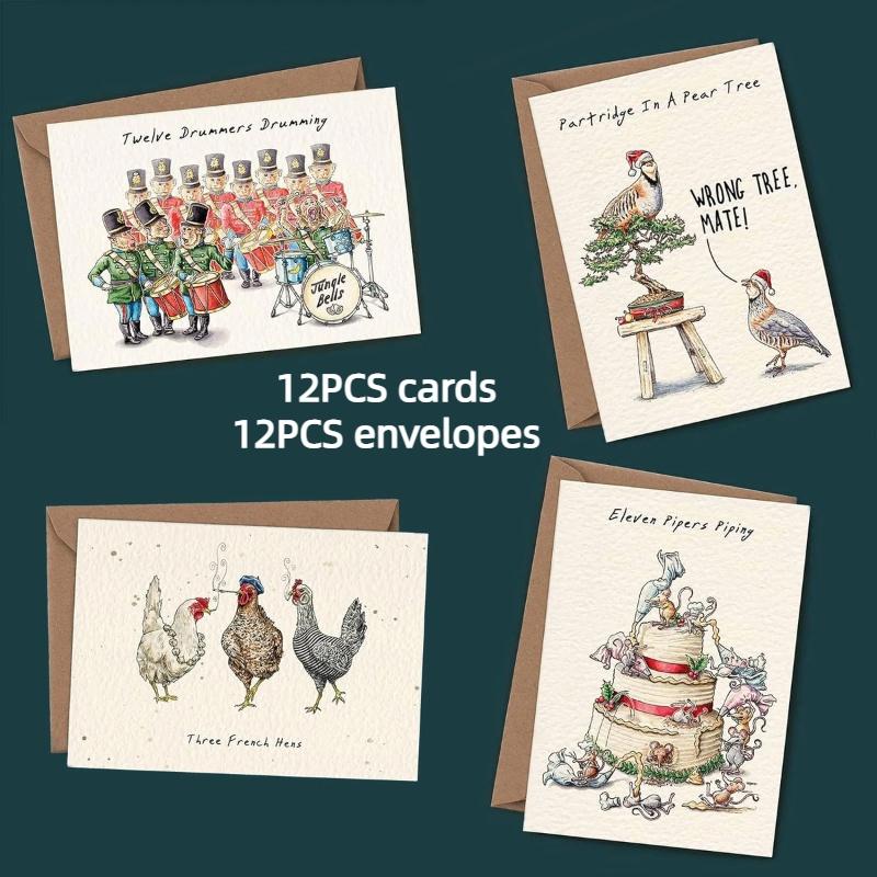 Christmas Card Set 12 Pieces Of Festive Cards And Envelopes With A Simple And Modern Design