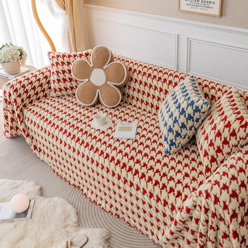 Ткань для чехла на диван с рисунком «гусиные лапки», полное покрытие, полотенце для дивана, новое одеяло для дивана, утолщенное плюшевое покрывало для дивана, полотенце