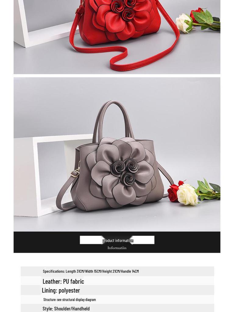 2025 Women's Rose Handbag: Elegant Large Capacity Crossbody & Shoulder Bag