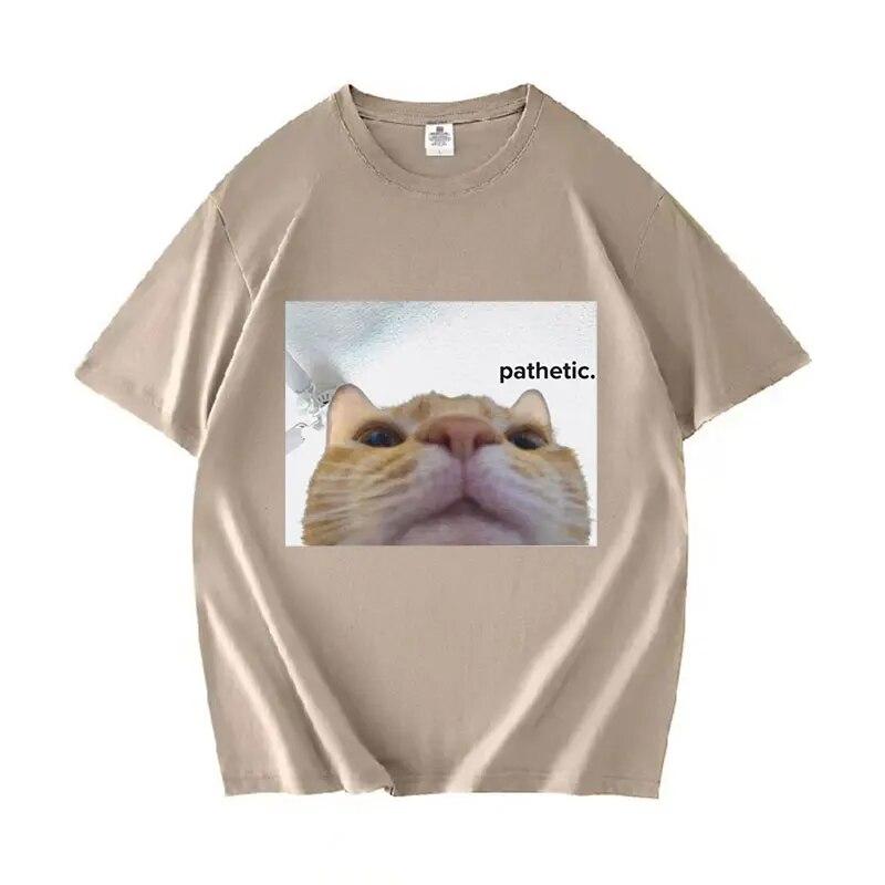 Забавные футболки с рисунком Pathetic Cat Meme, женские модные повседневные футболки унисекс с коротким рукавом, летние футболки большого размера из 100% хлопка с круглым вырезом