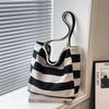 Korean Version Striped Fashion Shoulder Bag Canvas Bag Shopping Travel Bag Canvas Bag Office Worker Commuter Women Large Capacity