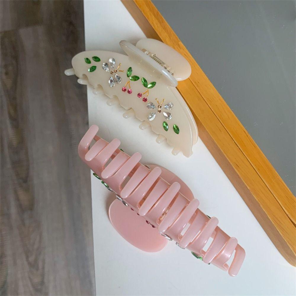 Rhinestone Acetic Acid Shark Clip Hair Clip Flower Hair Claw Transparent Acetate Hair Claw Girls
