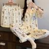 Японский сладкий облачный хлопковый пижамный комплект для женщин, летний, с коротким рукавом, трехпредметный, тонкий, с мультяшным мишкой, домашняя одежда