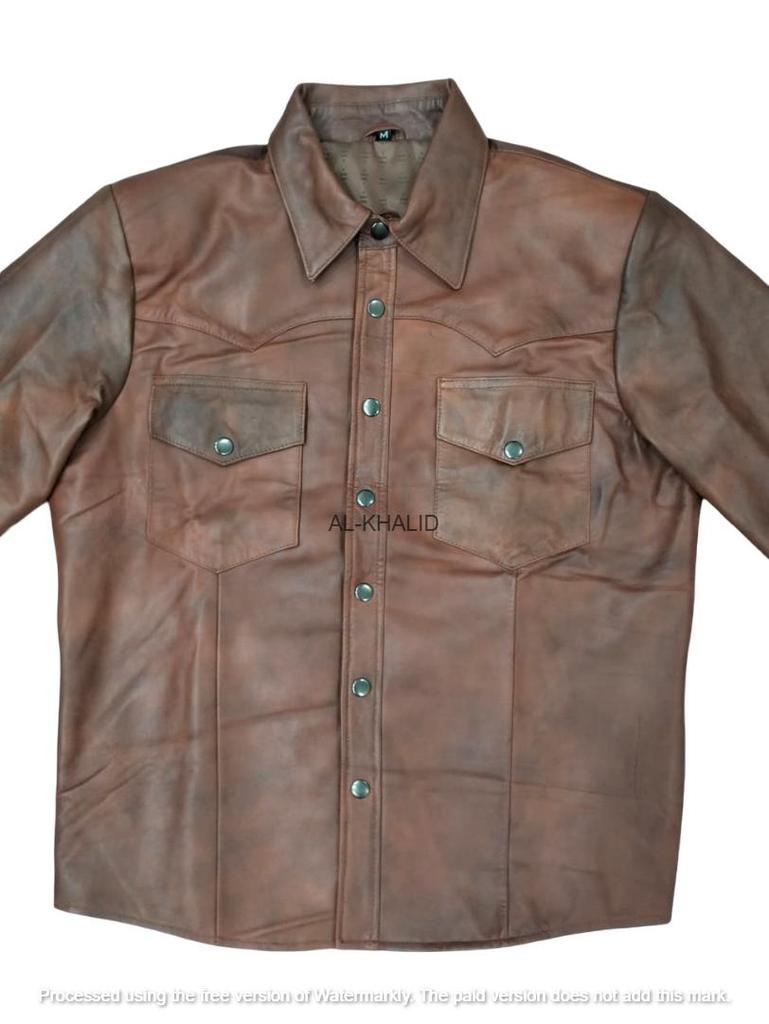 Стильная мужская рубашка ручной работы для вечеринки, коричневая, официальная, повседневная, 100% овечья кожа