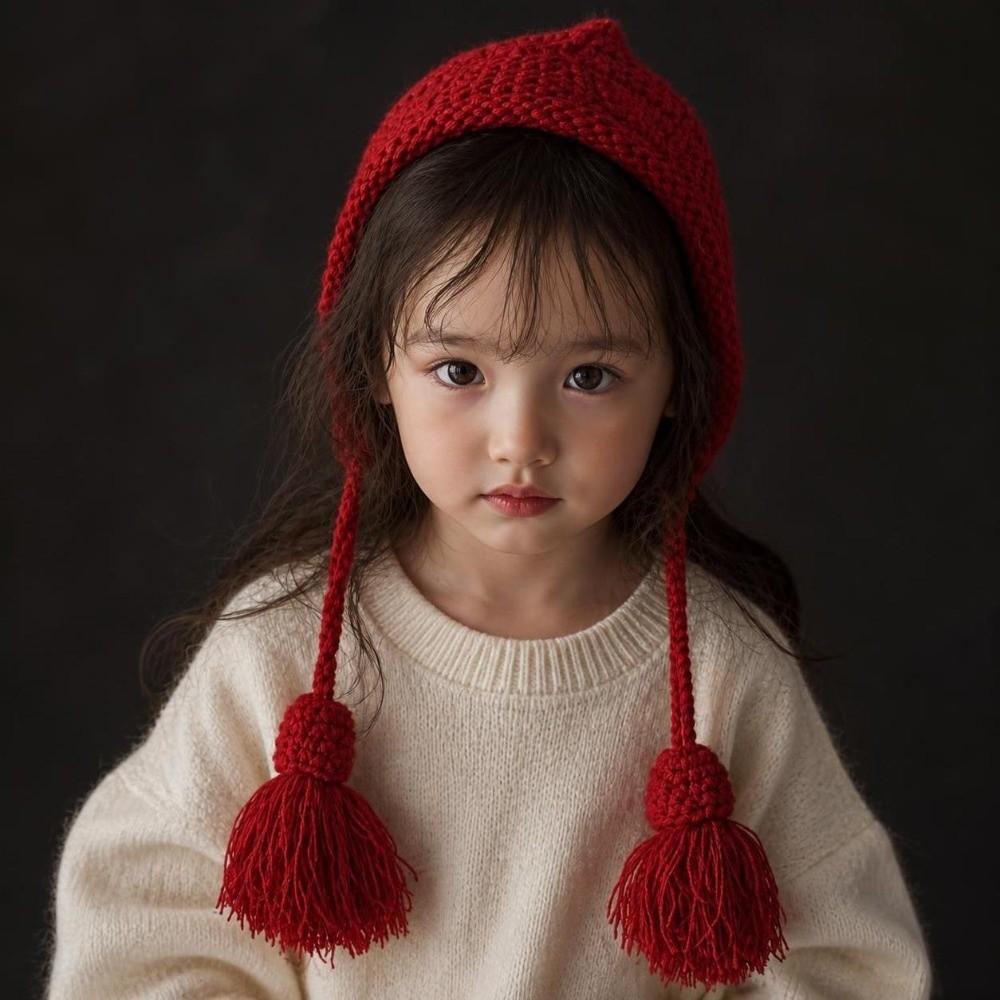Windproof Kids Knit Cap Tassel Knitted Beanie Hat Stylish Pullover Winter Hat Winter