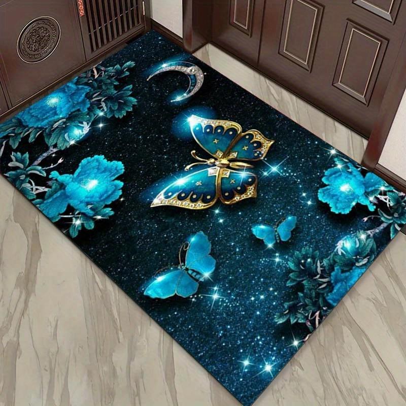 Потрясающий синий ковер «Галактика с бабочками» для декора гостиной 3D цветочный ковер с дизайном Луны Домашние аксессуары Противоскользящий ковер