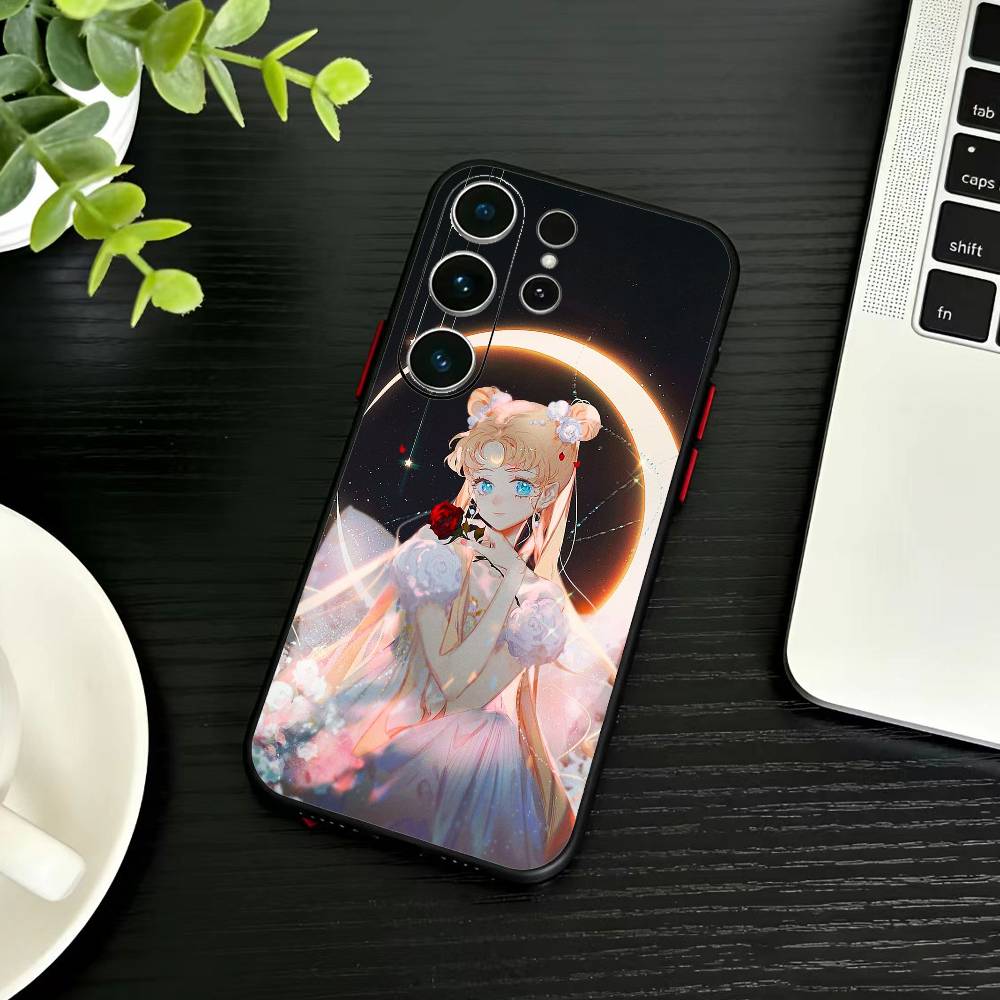 Мультяшный чехол для телефона S-Sailor M-Moon для Samsung S26, S25, S24, S23, S22, S30, S21, Ultra, Plus, FE 5G, Черный, Мягкая крышка