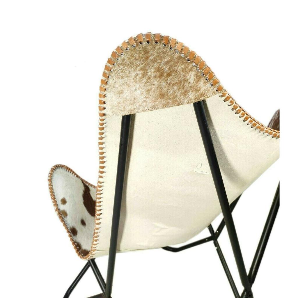 Handmade Cowhide Leather Butterfly Chair Sleeper Seat Relax Arm Chair Folding