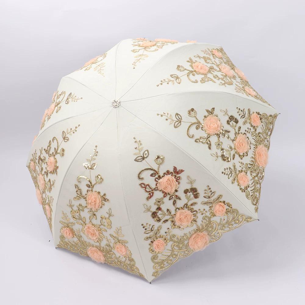 Embroidered Princess Vinyl Sunshade Umbrella with Lace Embroidery 70% off 80% off Folding Sun and Rain Umbrella for Women, Uv Protection