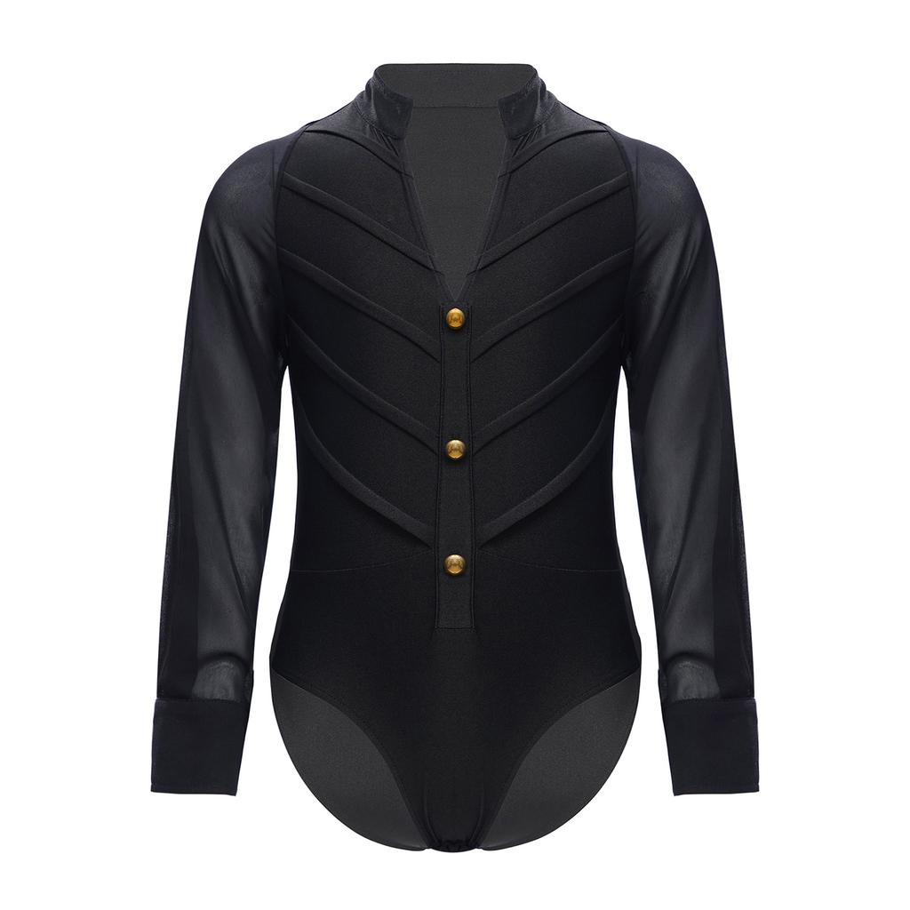 Боди для латиноамериканских танцев для мальчиков, с длинным рукавом, воротником-стойкой, леотард, костюм для сцены, соревнований